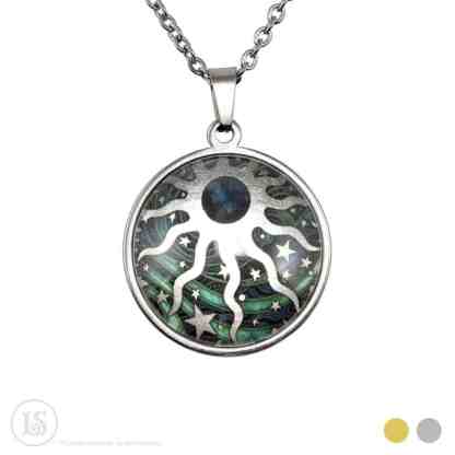 Amuletti riipus Celestial sun sinivihreä Liz sabol korut Aurinko symboli kaulakoru Pakana kauppa Teräskorut Korulahja