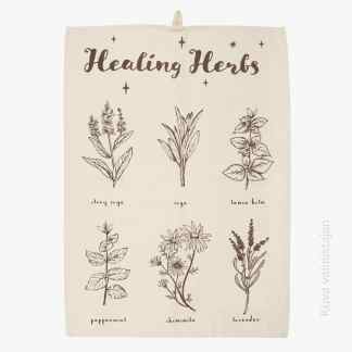 Healing Herbs astiapyyhe keittiöpyyhe Kitchen witch keittiönoidan tarvikkeet Noitakauppa
