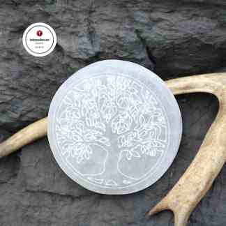 Seleniitti Kiekko Elämänpuu Tree of Life Kivet ja kristallit Kivikauppa netissä Seleniitti laatta Alttarilaatat