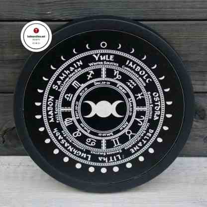 Wheel Of The Year seinälaatta Pyöreä puulaatta musta hopea
