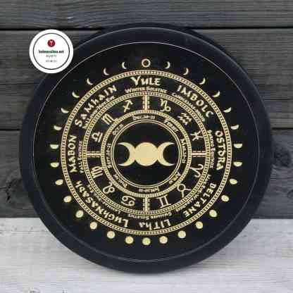 Wheel Of The Year sinälaatta Pyöreä puulaatta musta kulta