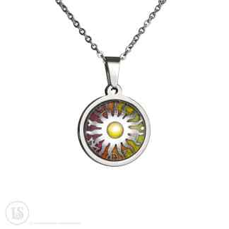 Amuletti riipus Celestial sun värikäs Liz sabol korut Aurinko symboli kaulakoru Pakana kauppa Teräskorut Korulahja