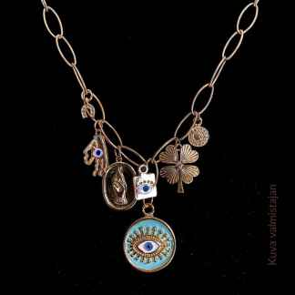 Onnen amuletti kultainen Fascinato design korut Persoonalliset korut Käsintehtyjä koruja Näyttävä kaulakoru