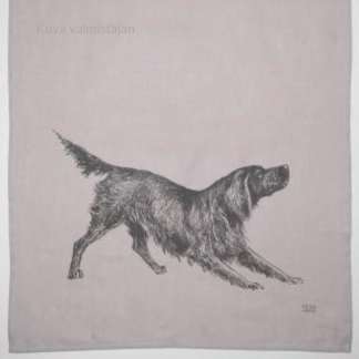 Keittiöpyyhe puuvilla-pellavaa Koira Pellavainen astiapyyhe mustavalkoisella painatuksella