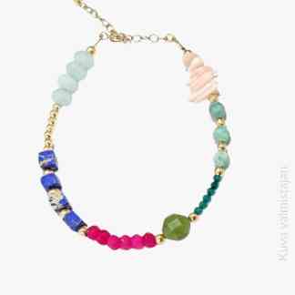 Kivirannekoru Värikäs Vihreäsilmä 18K kullattu 925 hopeakoru Korulahja naiselle Voimakivikoru Kristalli korut