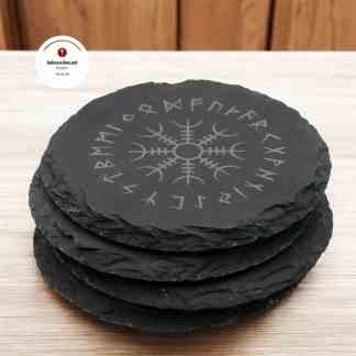 Kivinen Lasinalusta Aegishjalmur Helm of Awe Kaiverrettu kivilaatta alttarilaatta Viikinki symbolit Kolmas Silmä Creations