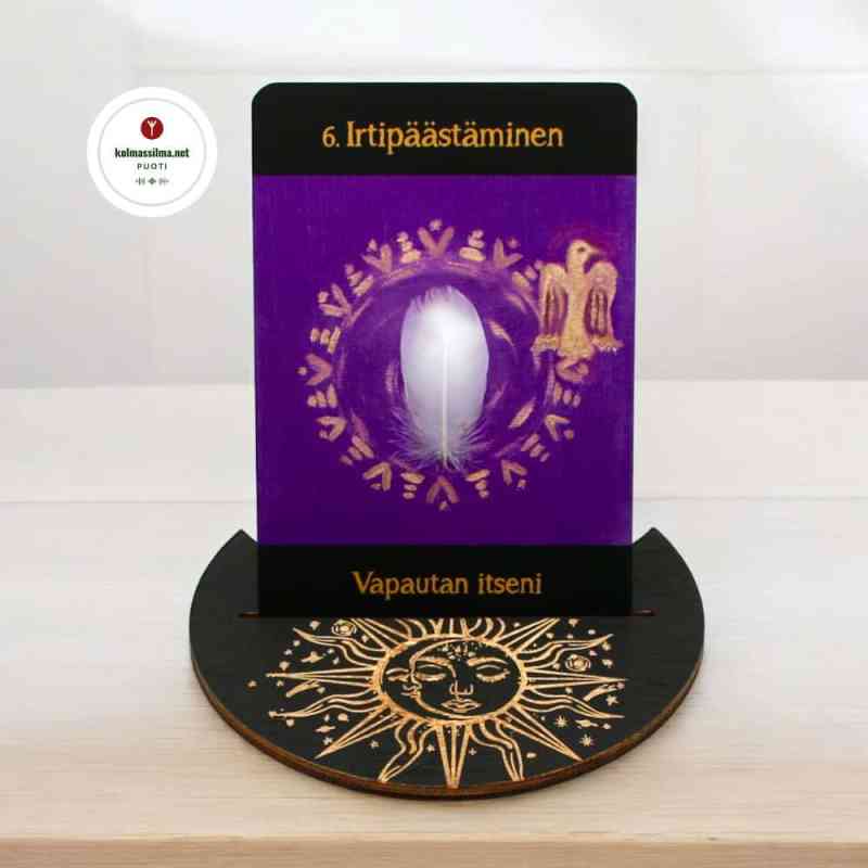 Puinen Korttiteline pyöreä Korttipidike Aurinko ja kuu Musta Teline tarot oraakkeli korteille