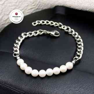 Miesten Rannekoru terästä Valkoiset helmet Korulahja miehelle Korut miehille Miesten korut