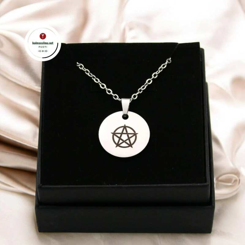 Kaulakoru Pentagram Amuletti ruostumatonta terästä Pentaakkeli symboli Noitapuoti Mystiikka kauppa Luonnonnoidan tarvikkeet Noita kauppa