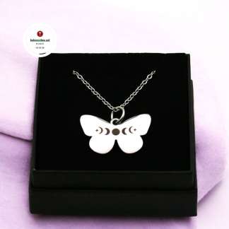 KSJ Kaulakoru Kuuperhonen ruostumatonta terästä Symbolikoru perhonen kuunvaiheet Kolmas Silmä Jewelry