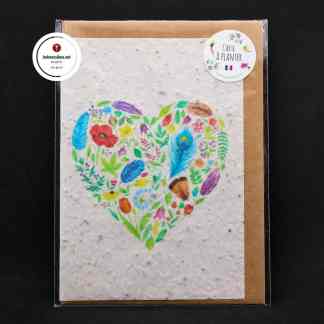 Istutettava Siemenkortti ja kirjekuori Sydän Linnunsulat Les cartes de Lulu Taidekortti Käsintehty ranskalainen tervehdyskortti Lahjaidea naiselle