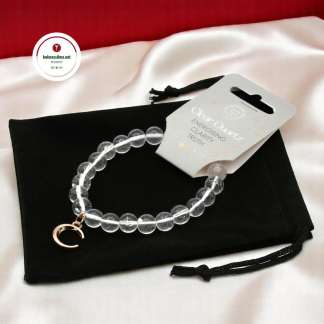 Kivirannekoru Kuunsirppi Vuorikvartsi samettipussissa Vuorikristalli koru Voimakivi korut Kristalli rannekoru Magia kauppa