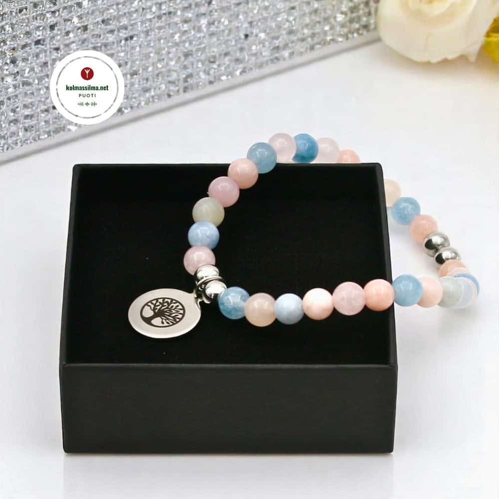 Kivirannekoru Elämänpuu Morganiitti Symbolikorut Tree of Life Kristalli korut Kolmas Silmä Jewelry