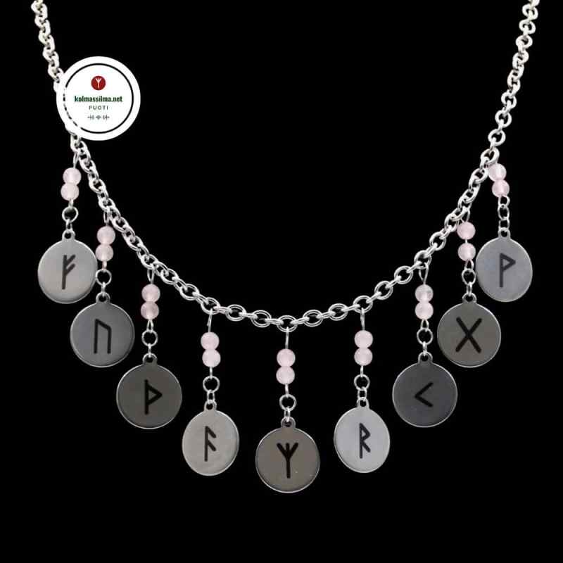 Riimukääty ”Lyckans Runa” mustassa rasiassa Kolmas Silmä Jewelry Viikinki kääty Riimumerkit Algiz riimu Voimakoru Käsintehtyjä koruja Kaulakoru pienyrittäjä Symboli koru