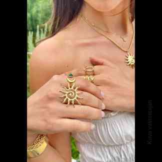 ÉLINE L'ATELIER Sormus Aurinko kultaista terästä säädettävä koko Aurinko symboli Korulahja naiselle