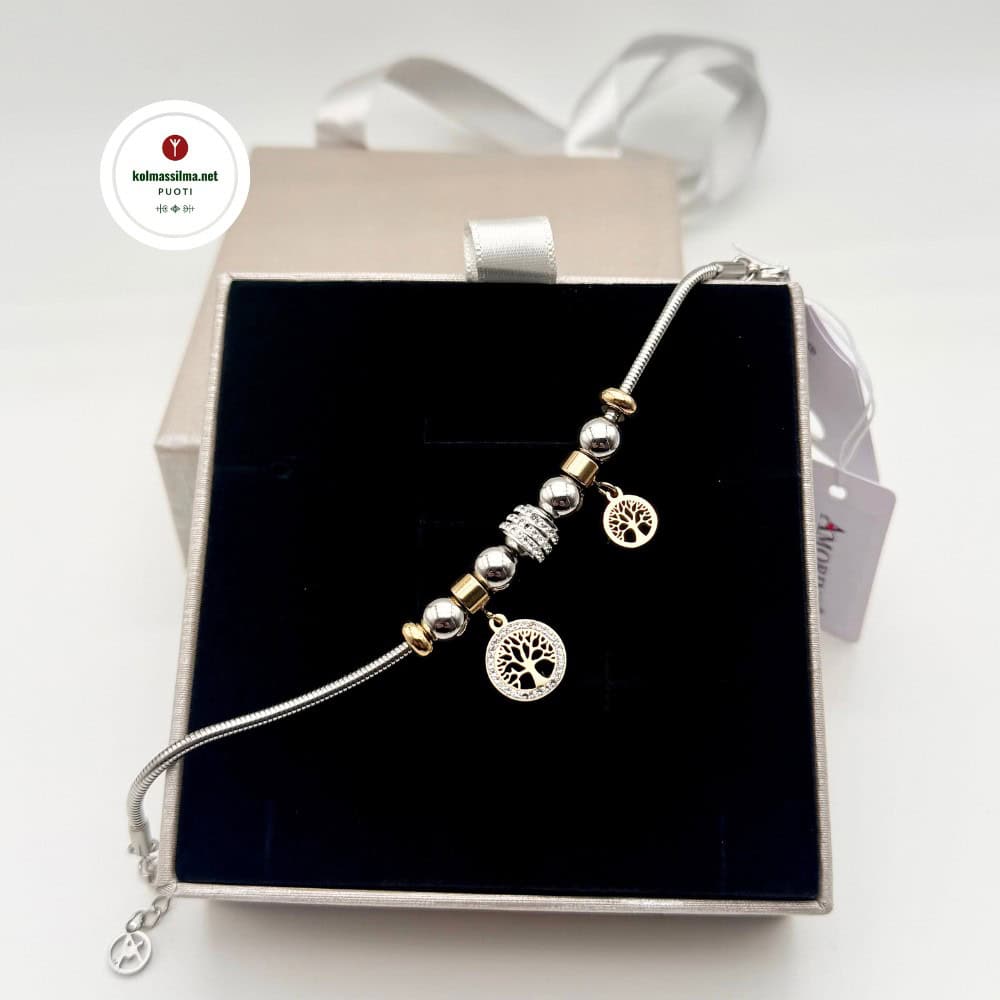 AMORINO Rannekoru Tree of Life teräs/kulta Elämänpuu koru Korulahja naiselle Suosituimmat naisten korut