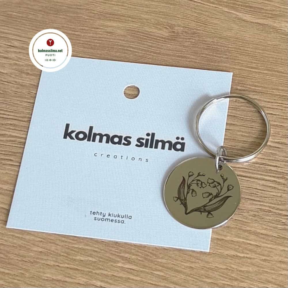 KSC Avaimenperä "Yrittäjän Mitali" Kielot kaksipuolinen Amuletti yrittäjälle Symbolikorut Kolmas Silmä Creations