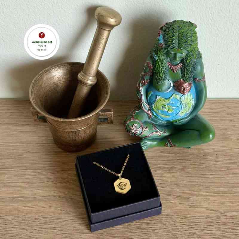 KSJ Kaulakoru Yöperhonen kuusikulmainen kultaista terästä Moth symboli korut Noitapuoti Mystiikka kauppa Noita kauppa Kolmas Silmä Jewelry